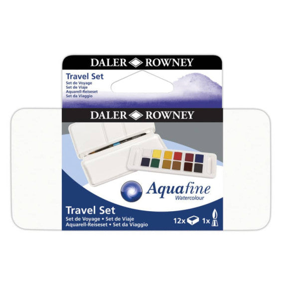 Acquerelli Daler Rowney Aquafine travel set 12 colori assortiti + 1 pennello - D131900001