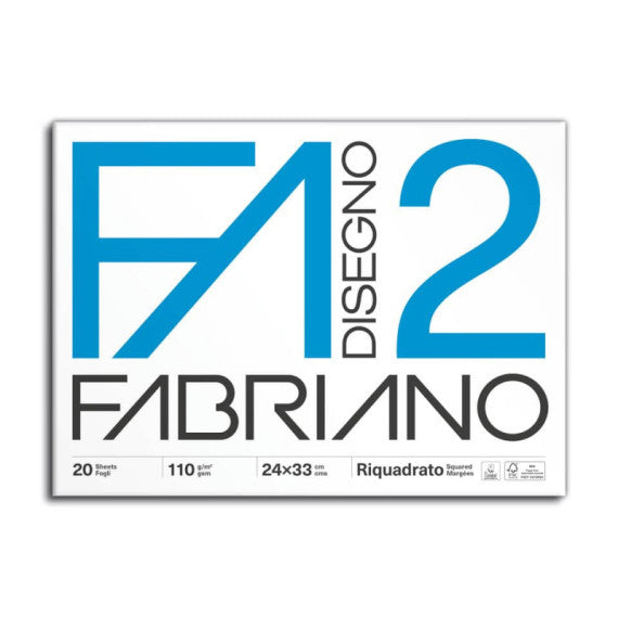 Album da disegno Fabriano F2 a 4 angoli 110 g/m² 24x33 cm 10 fogli lisci riquadrati - 04204205