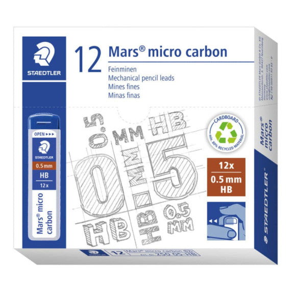 Astuccio 12 mine sottili HB Staedtler Mars Micro Carbon 250 0,5 mm - 250 05-HB