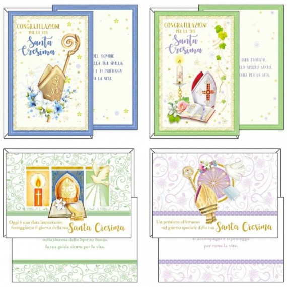 Biglietti augurali Kartos ''Cresima'' mitrie con fiori conf. 12 biglietti con busta - 17355401