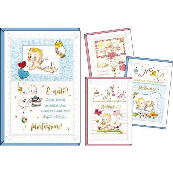 Biglietti augurali Kartos Lieto evento 11,7x17 cm - Bimbo e bimba Conf. 12 pezzi -17846101