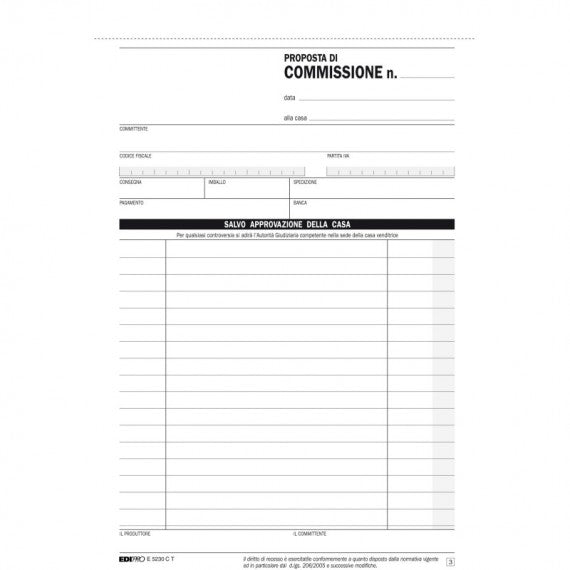 Blocco copia commissioni - 3 copie autoricalcanti - 23 x15 cm - 33 fogli - Edipro