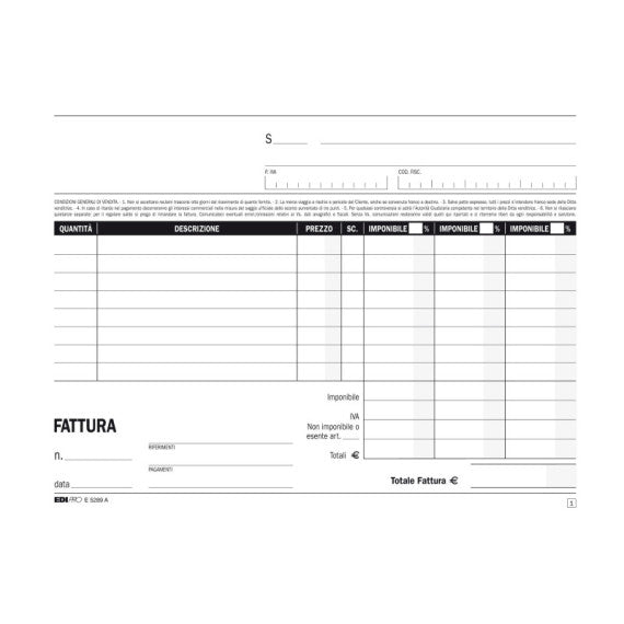 Blocco fatture 3 aliquote Iva - 50 fogli 2 copie autoricalcanti - 15 x 23cm - Edipro