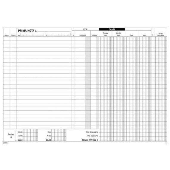 Blocco prima nota cassa IVA e dare/avere Data Ufficio 21,5x29,7 cm - 50x2 copie autoricalcanti DU16832C000