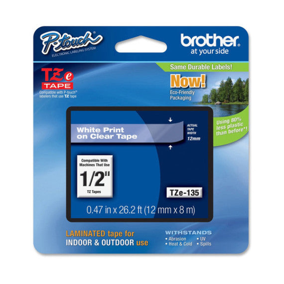 Brother - Nastro - Bianco/Trasparente - TZE135 12mm x 8mt