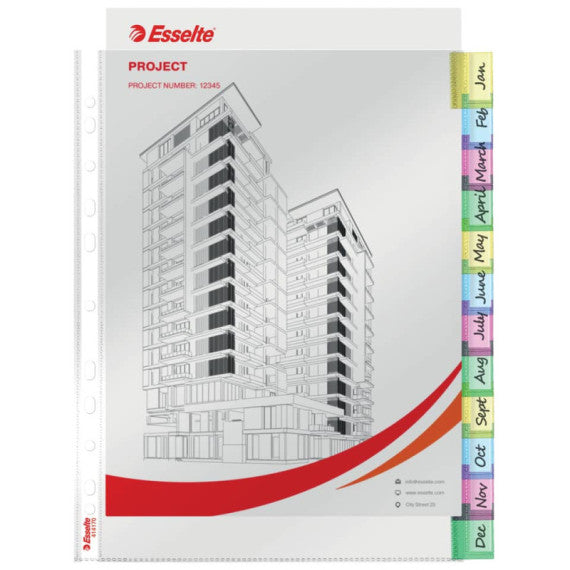 Busta Index a perforazione universale Esselte - 12 tasti colorati - f.to A4 - PPL lucido - 414170