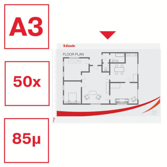 Buste a perforazione universale Esselte DELUXE goffrate antiriflesso trasparente 42x30 cm conf.50 - 55230