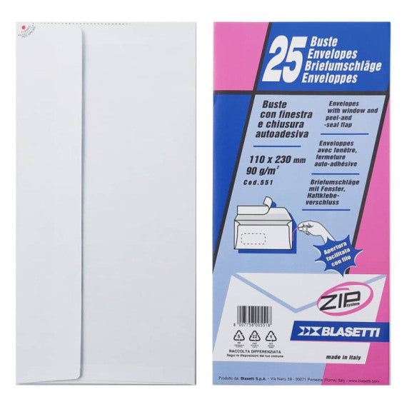 Buste e carta da lettere Blasetti bianco STRIP 90 g/m2 - conf. 25 pz - 110x230 mm - 551