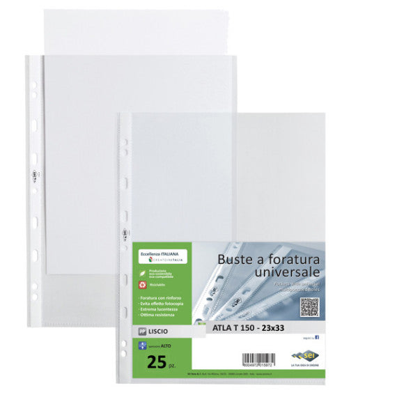 Buste forate Atla T - pesante - liscio - 23x33 cm - trasparente - Sei Rota - conf. 25 pezzi