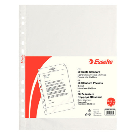 Buste forate CopySafe - Standard - buccia - 22x30 cm - trasparente - Esselte - conf. 50 pezzi