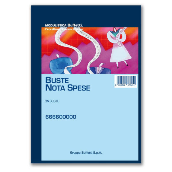 Buste-Nota spese da rimborsare Data Ufficio - 25 buste staccabili con voci prestampate - 23x16 cm 666600000
