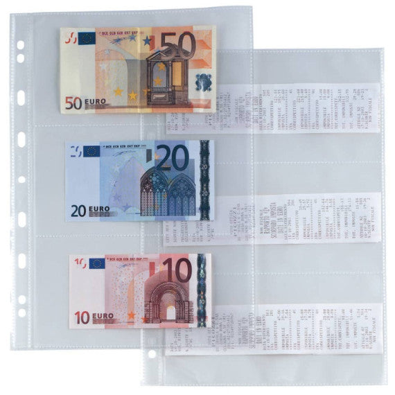 Buste porta banconote scontrini foratura universale Sei Rota Atla 6 spazi 9,5x19 cm trasparente - conf. 10 buste - 66221