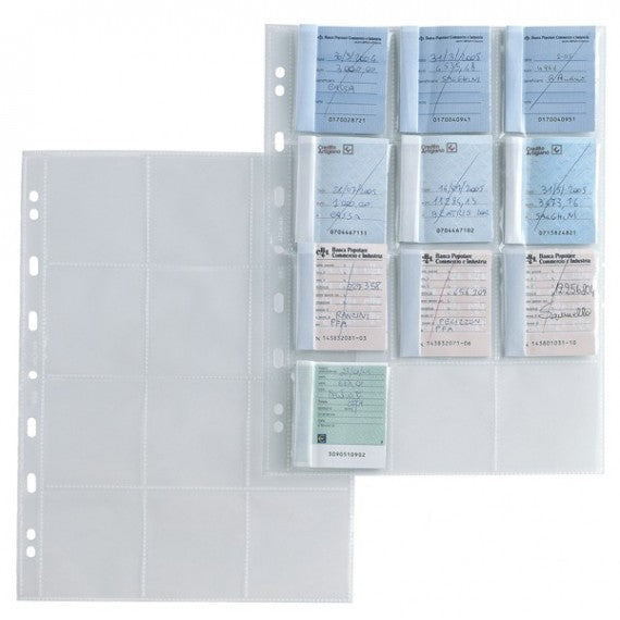 Buste porta matrici assegni Atla MA - foratura universale - 12 tasche - trasparente - Sei Rota - conf. 10 pezzi