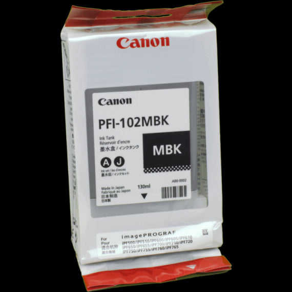 CANON PFI-102MBK MATTE BLACK 0894B001 CARTUCCIA ORIGINALE PER CANON IPF500 IPF600 IPF700 LP17 LP24 PFI102MB 130ML