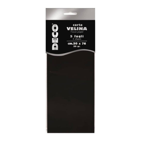 Carta velina CWR in busta da 5 fogli - 50x76 cm - 20 g/mq nero 12283/20