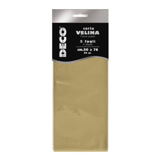 Carta velina CWR in busta da 5 fogli - 50x76 cm - 20 g/mq oro chiaro perlescente - 12295/02
