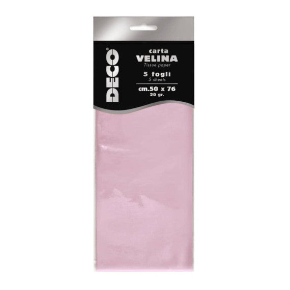 Carta velina CWR in busta da 5 fogli - 50x76 cm - 20 g/mq rosa 12283/21