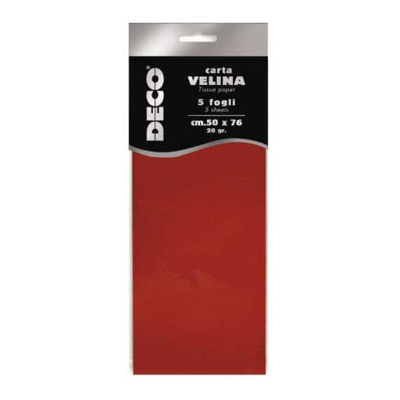 Carta velina CWR in busta da 5 fogli - 50x76 cm - 20 g/mq rosso 12283/06