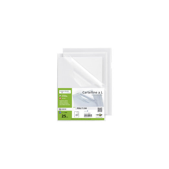 Cartelline a L Poli 150 - PPL - liscio - 21x29,7 cm - trasparente - Sei Rota - conf. 25 pezzi