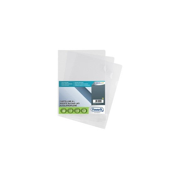 Cartelline a L Pratic - Superior - PPL - liscio - 22x30 cm - trasparente - Favorit - conf. 50 pezzi