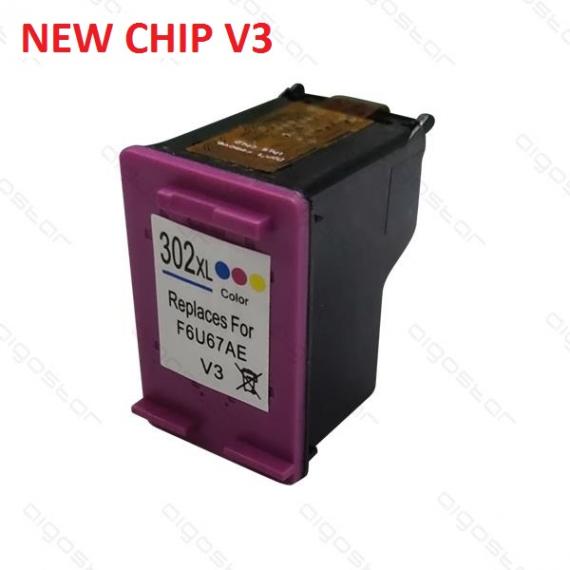 CARTUCCIA COMPATIBILE PER HP 302XL COLORE NEW CHIP V3 PER HP 3830 3832 4650 1110 2130 3630 4520 F6U67AE CAPACITA 6x3ML