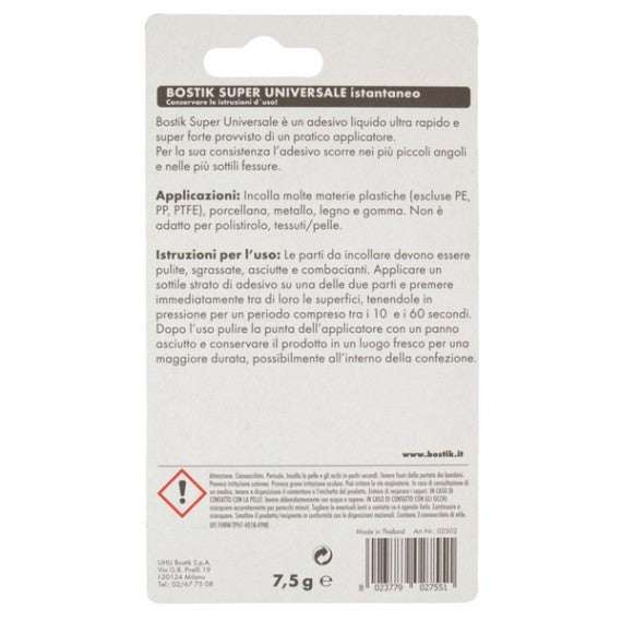 Colla istantanea universale Super - 7,5 gr - trasparente -Bostik