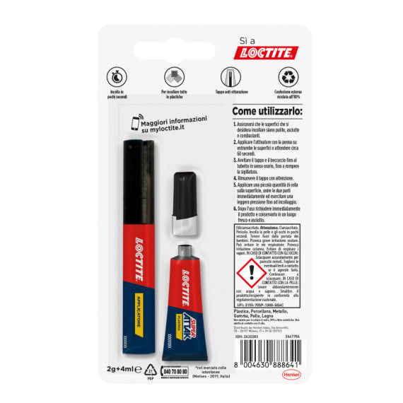 Colla Super Attak - adesivo liquido e attivatore in penna - adatto per incollare plastiche domestiche - 2 gr + 4 ml - tr