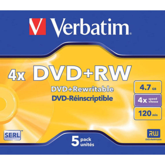 DVD+RW Verbatim 4x 4.7 GB Conf. 5 pezzi - 43229