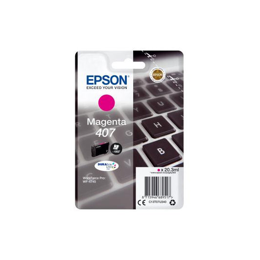 EPSON 407 MAGENTA C13T07U340 CARTUCCIA ORIGINALE PER EPSON WorkForce Pro WF-4745 CAPACITA 20,3ml 1.900 PAGINE