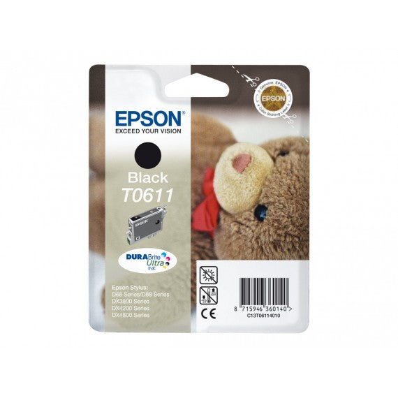 EPSON T0611 NERA C13T06114010 CARTUCCIA ORIGINALE PER EPSON Stylus D68,D88,DX3800,3850,4200,4800 C13T06114020 CAPACITA 8ML