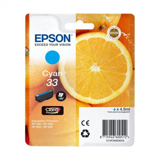 EPSON T3342 CIANO C13T33424010 CARTUCCIA ORIGINALE PER EPSON EXPRESSION PREMIUM XP530 XP630 XP635 XP830 33 CAPACITA 4,5ML