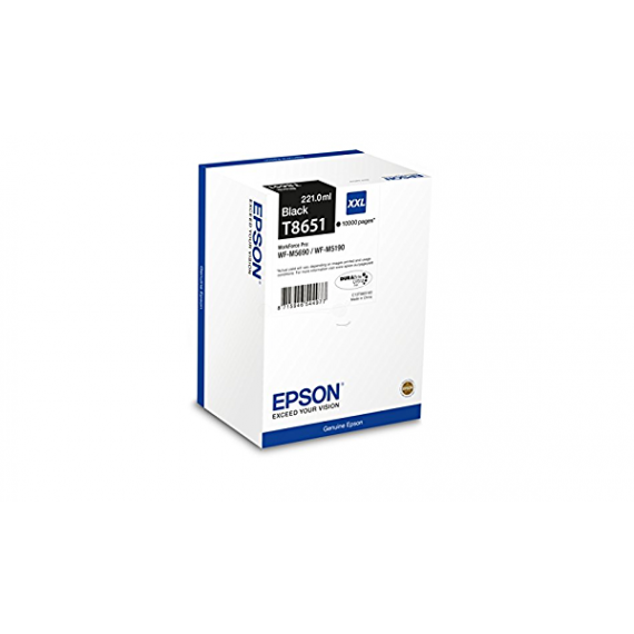 EPSON T8651 XXL NERA ORIGINALE C13T865140 CARTUCCIA ORIGINALE PER EPSON WORKFORCE Pro WF-M5190DW,WF-M5690DW 221ML 10.000 PAGINE