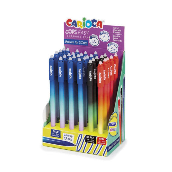 Espositore 30 penne cancellabili Carioca Oops Easy punta media 0,7 mm assortiti 41046