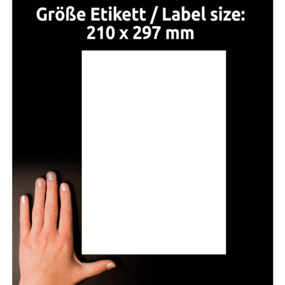 Etichette in polietilene bianco Avery 1 et./foglio Laser - 210x297 mm conf. 10 fogli - L7917-10