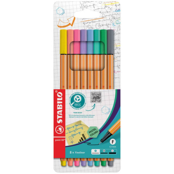 Fineliner Stabilo Point 88 0,4 mm assortiti in colori pastello astuccio da 8 - 88/8-01