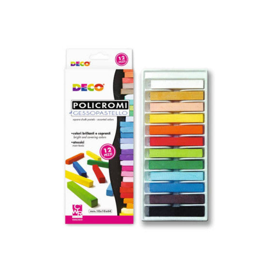 Gessi policromi quadrati Deco Gessopastello - colori assortiti - conf. 12 pezzi - MY/MCP12