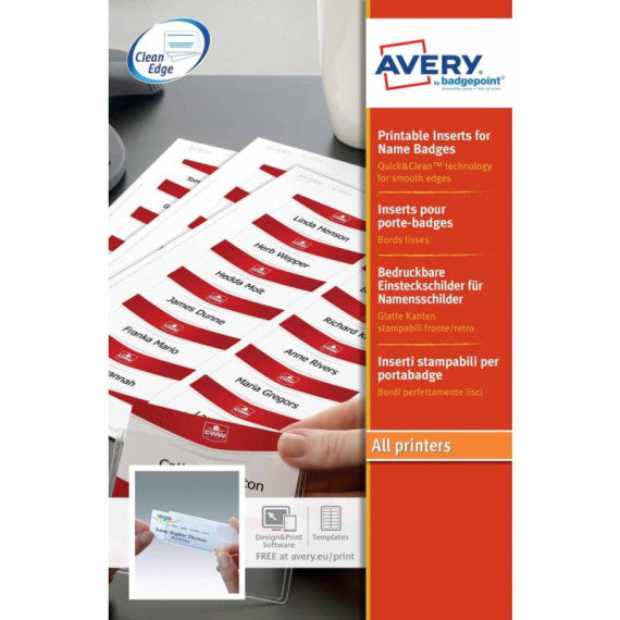 Inserti per badge Avery bianco 200 g/m² 37x75 mm Laser e inkjet 14 et./foglio Conf. 10 fogli - 7537