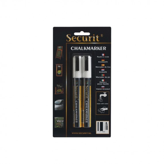 Marcatore a gesso liquido - punta media da 2,00-6,00mm - bianco - Securit - conf. 2 pezzi