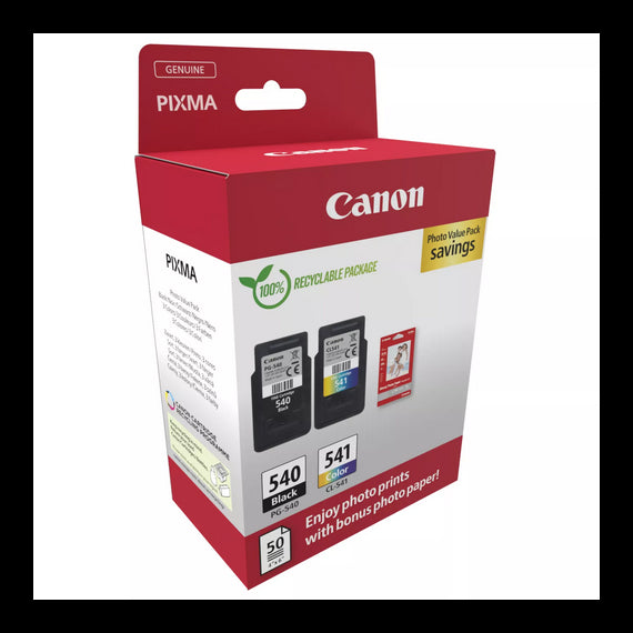 Multipack Canon PG-540 NERA + CL-541 5225B013 originale + 50ff carta fotografica per Canon MG2150 MG3150 PG540+CL541
