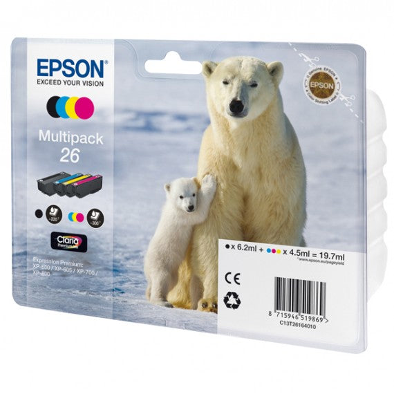 MULTIPACK EPSON T2616 26 BK-C-M-Y C13T26164010 CARTUCCIA ORIGINALE EPSON EXPRESSION PREMIUM XP600 XP605 XP700 XP800 26