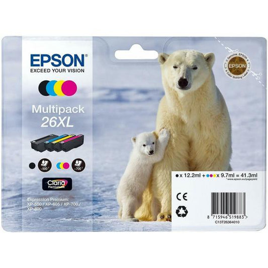 MULTIPACK EPSON T2636 26XL BK-C-M-Y C13T26364010 ORIGINALE EPSON EXPRESSION PREMIUM XP600 XP605 XP700 XP800 26XL