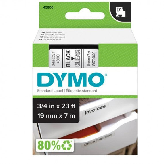 Nastro D1 458000 - 19 mm x 7 mt - nero/trasparente - Dymo