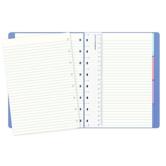 Notebook - con elastico - copertina similpelle - A5 - 56 pagine - a righe - blu pastello - Filofax