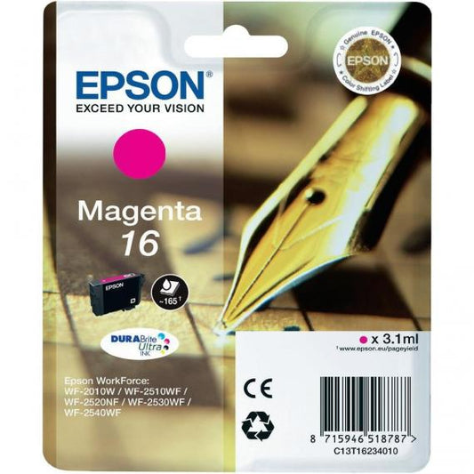 ORIGINALE EPSON T1623 MAGENTA PER EPSON WF2010W 2510WF 2520NF 2530WF C13T16234010 16 CAPACITA 3,1ML 165 PAGINE