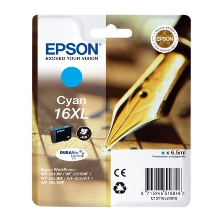 ORIGINALE EPSON T1632XL CIANO PER EPSON WF2010W 2510WF 2520NF 2530WF C13T16324012 16XL CAPACITA 6,5ML