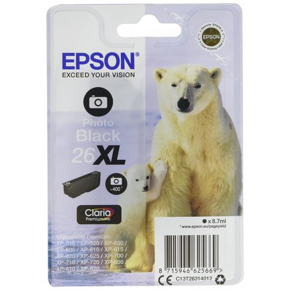 ORIGINALE EPSON T2631 NERA PHOTO C13T26314012 EPSON EXPRESSION PREMIUM XP600 XP605 XP700 XP800 26XL CAPACITA 8.7ML 400 PAGINE