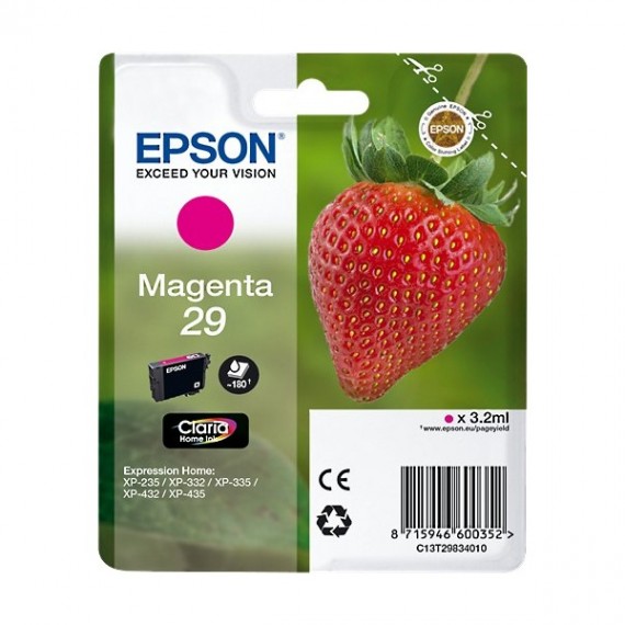 ORIGINALE EPSON T2983 MAGENTA PER EPSON EXPRESSION HOME XP235 XP332 XP335 XP432 XP435 2983 29 C13T29834012 CAPACITA 180 PAGINE
