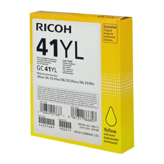 ORIGINALE RICOH GC41YL GEL GIALLA 405768 PER RICOH Aficio SG 3110DN SG 3100SNW 3110SFNW SG2100N 7100DN GC-41YL 600 PAGINE