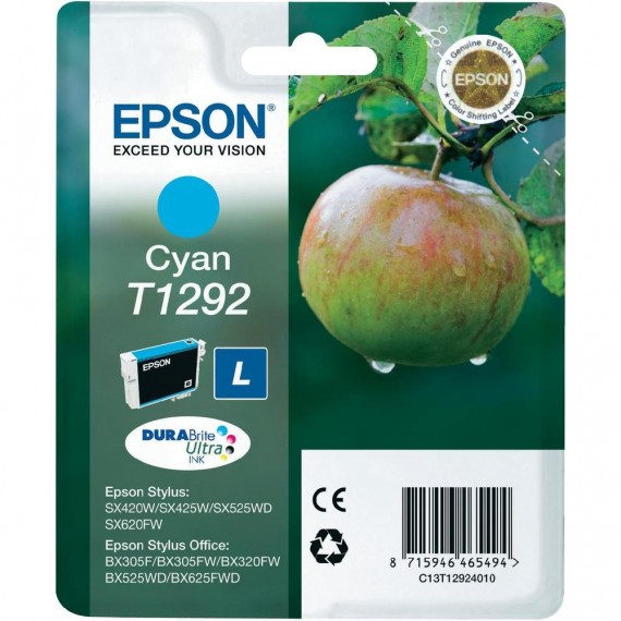 ORIGINALE T1292 CIANO CARTUCCIA ORIGINALE PER EPSON SX420 525WD 620FW BX320 C13T12924012 CAPACITA 7ML