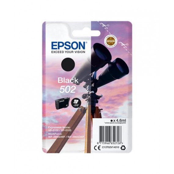 Originale T502 nera C13T02V14010 Cartuccia per Epson Workforce 2860,2865,EXPRESSION HOME XP-5100,5105 capacità 210 pagine 4.6ml